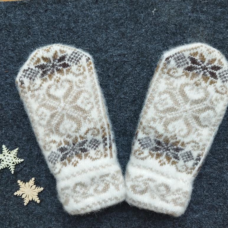 Gestrickte Handschuhe Norweger Aus Angora Wolle Polyacryl Größe M Fäustlinge Gr. S Winterhandschuhe Kratzfreie Kuschelige Warme Handschuhe von LeinenFlair