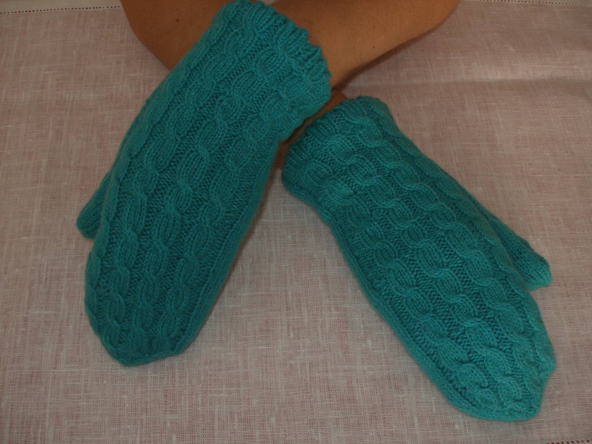 Handgestrickte Handschuhe Zopfmuster Größe S/M Fäustlinge, Wollhandschuhe, Strickhandschuhe, Winterhandschuhe, Handschuhe Türkis, Gestrickt von LeinenFlair