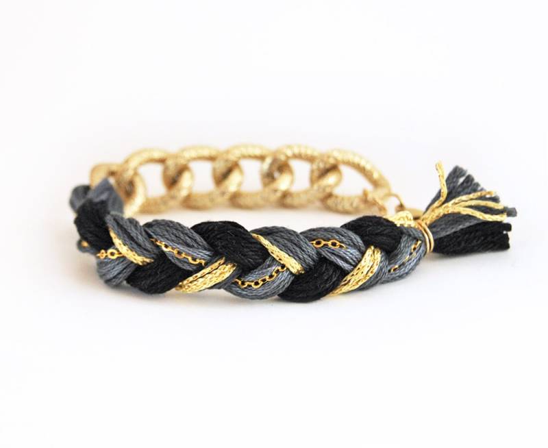 Anthrazit Grau Geflecht Armband Mit Klobigen Kette, Bohoarmband, Grau von LeiniJewelry