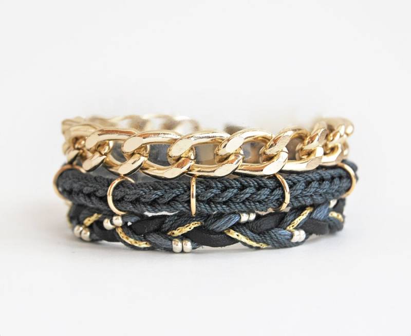 Anthrazit Wickeln Armband Mit Kette, Kordel, Stricken Armband, Klobige Kette Geflochten von LeiniJewelry