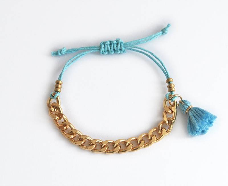 Aqua Blau Armband Mit Türkis Quaste, Klobige Kette, Bohoarmband Zum Stapeln von LeiniJewelry