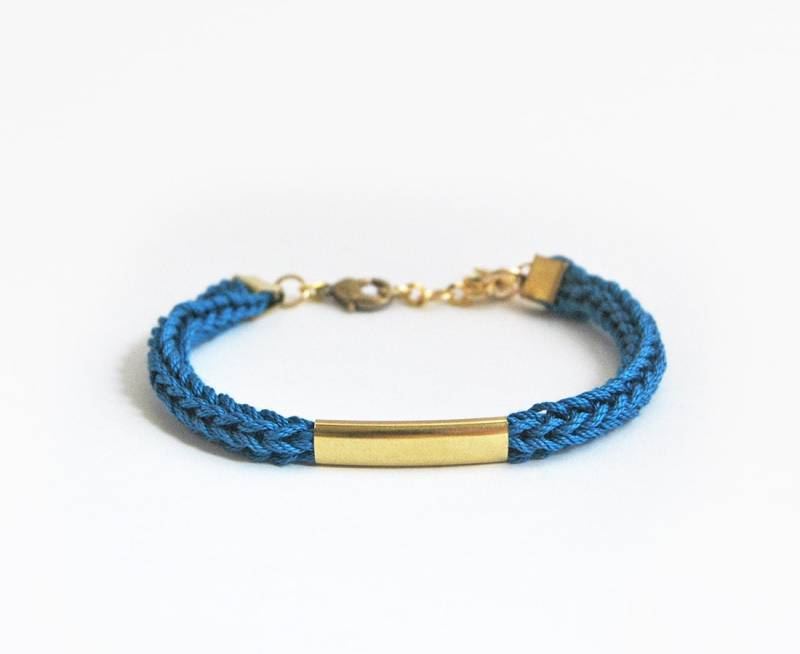 Blaues Armband Mit Schlauch, Strickkordelarmband, Schlaucharmband, Baumwollarmband Stern Charm, Blaues Kordelarmband von LeiniJewelry