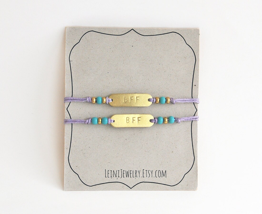 Freundschaftsbänder Mit Perlen Set, Hand Gestempelt Bff Armband Set in Lila Und Türkis, Geschenk Für Freunde von LeiniJewelry