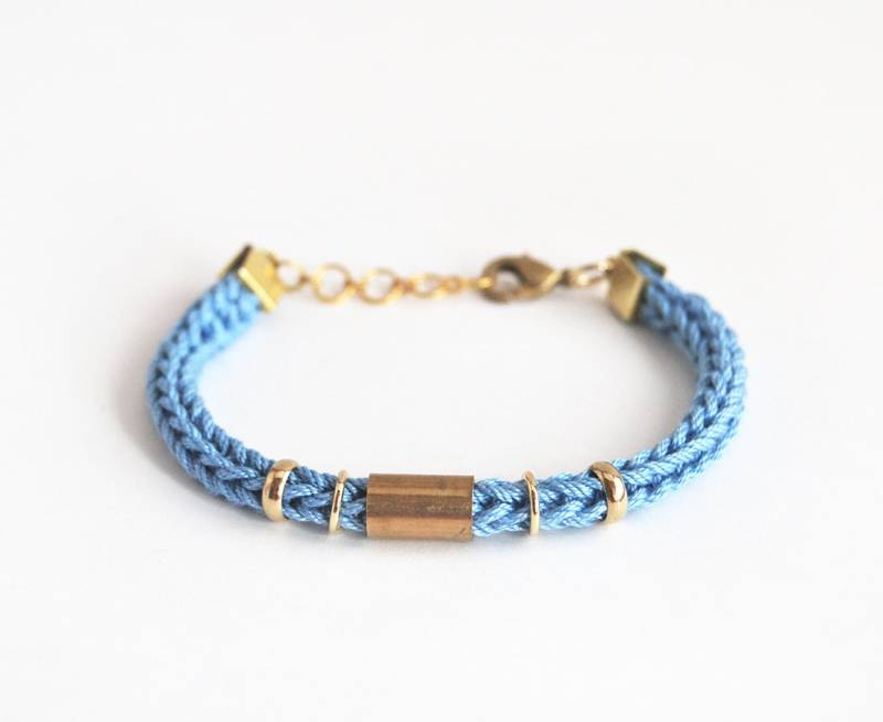 Leichte Blaue Armband Mit Schlauch, Stricken Schnur Baumwolle Zum Stapeln von LeiniJewelry