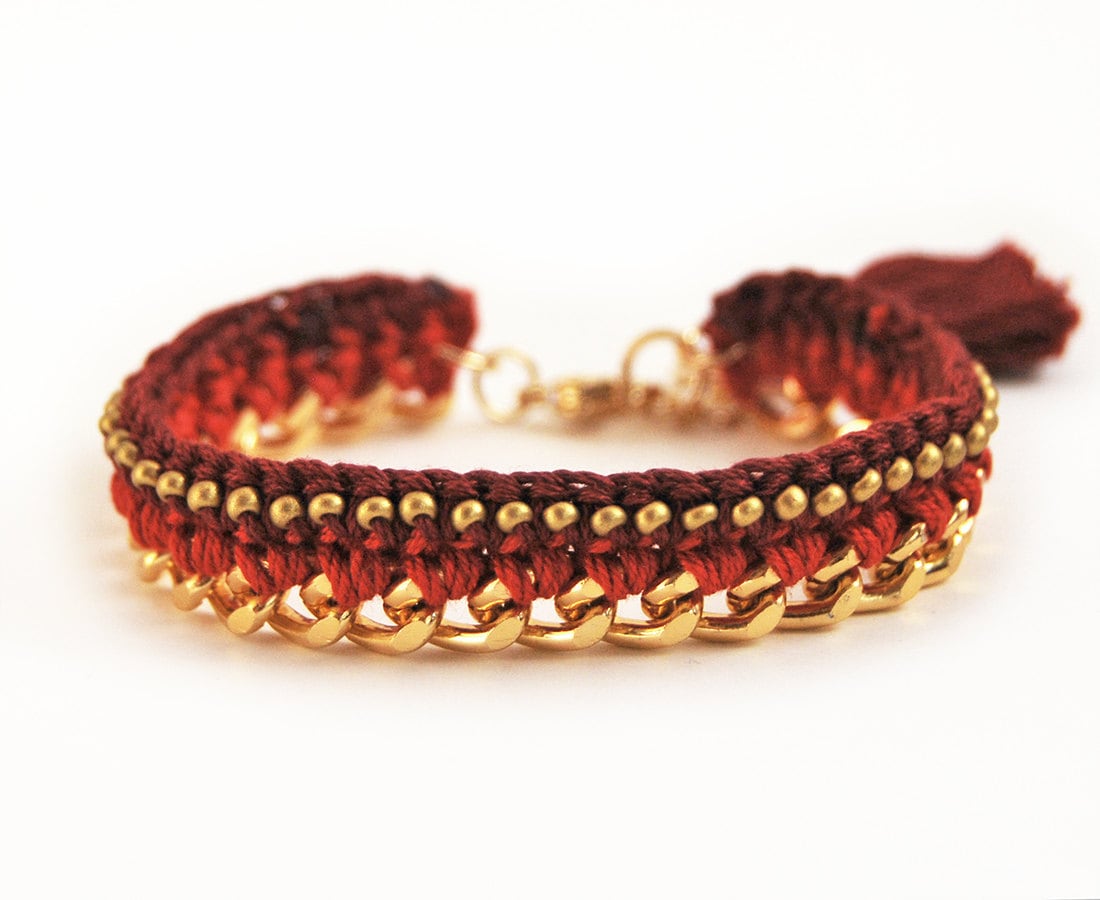 Marsala Quaste, Dunkle Rote Armband Mit Klobigen Kette, Burgunder Perlen von LeiniJewelry