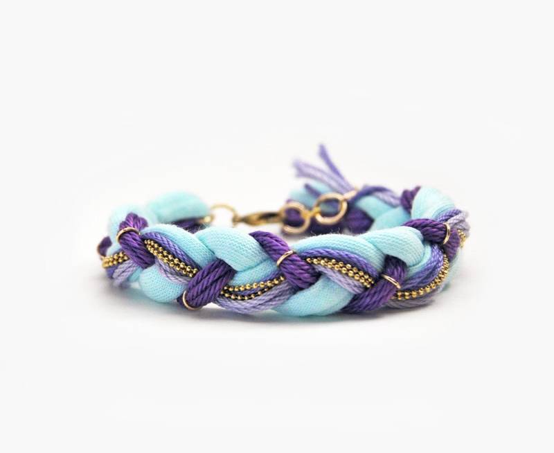 Mint Und Flieder Freundschaft Geflecht Armband Mit Kette, Freundschaftsarmband Aus Baumwolle von LeiniJewelry