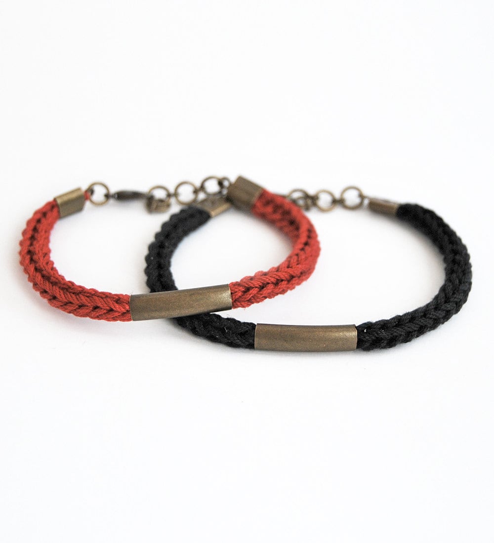 Paar-Armband-Set, Schwarz Und Rot Stricken Armband Mit Rohr Antike, Seine Ihr Armband-Set, Freundschaftsbänder von LeiniJewelry