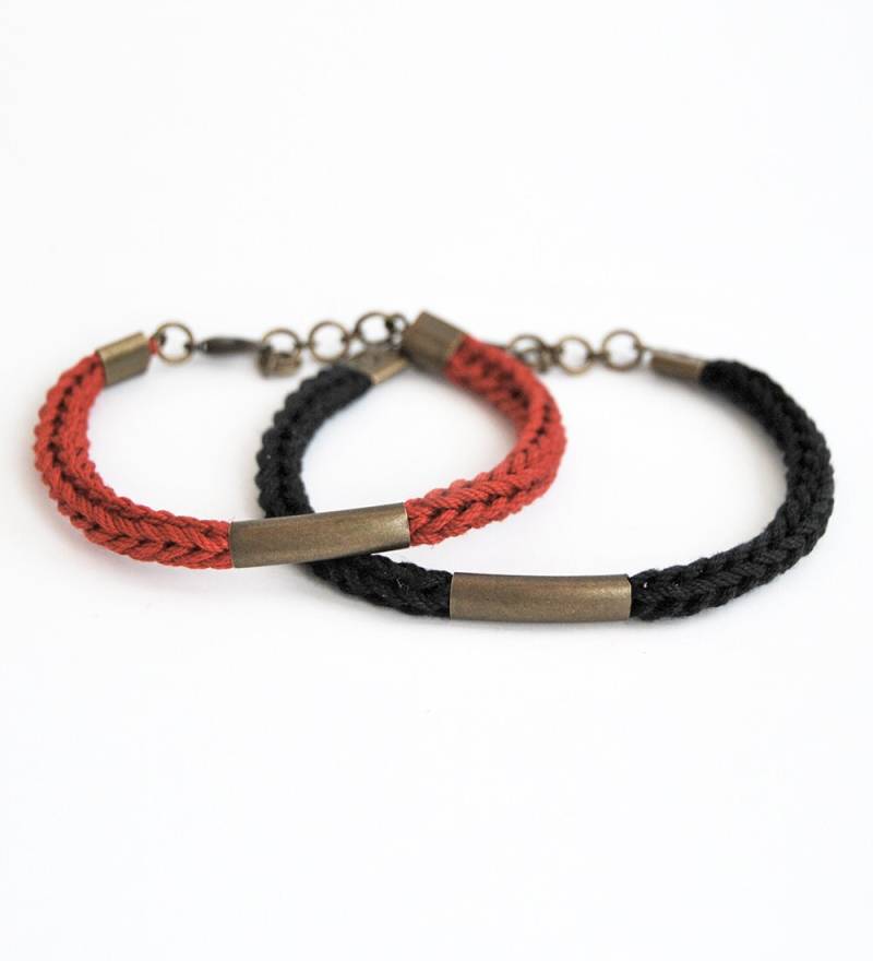 Paar-Armband-Set, Schwarz Und Rot Stricken Armband Mit Rohr Antike, Seine Ihr Armband-Set, Freundschaftsbänder von LeiniJewelry