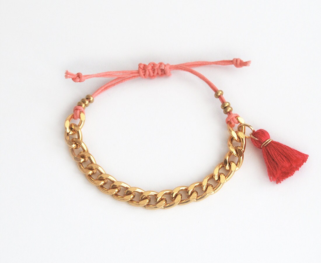 Rosa Freundschaftsarmband, Armband Mit Klobigen Kette Quaste, Schichtung Für Jugendliche von LeiniJewelry