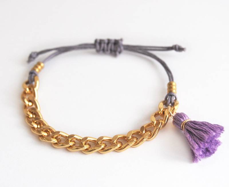 Violett Armband Mit Klobigen Kette, Lila Quaste Zum Stapeln Oder Schichtung von LeiniJewelry