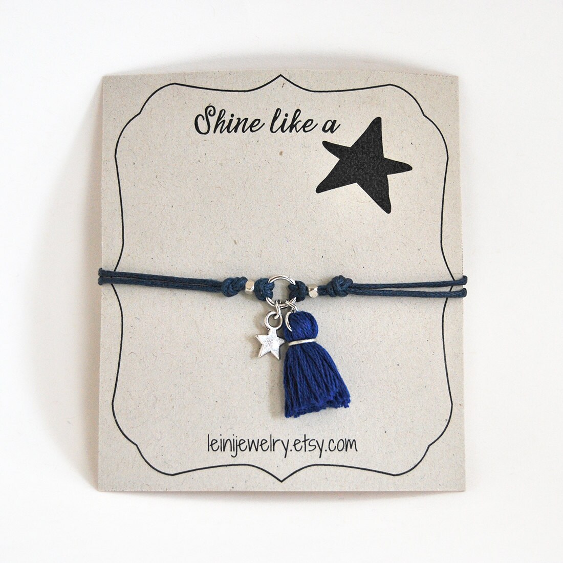 Wunsch-Armband Mit Quaste Charme, Stern Armband, Freundschaft Inspirierende Geschenk Für Sie, Marine Dunkelblau Armband von LeiniJewelry
