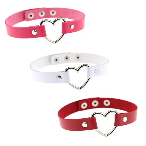 Choker Collar Kunstleder Halsband Damen, Kink Halskette Halsband Anhänger Choker Tattoo Kette Pink Rot Weiß Gothic Punk Rock Grunge (3er Pink Weiß Rot) von Leipza