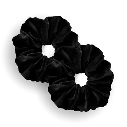 Leirinik Velvet Scrunchie schwarz 2er Pack - 14 cm - hochwertiger Haargummi aus 100% Polyester - Samt Optik für Damen & Mädchen - alle Haartypen - haarschonend Leirinik Velvet Scrunchie schwarz 2er Pack - 14 cm - hochwertiger Haargummi aus 100% Polyester - Samt Optik für Damen & Mädchen - alle Haartypen - haarschonend von Leirinik