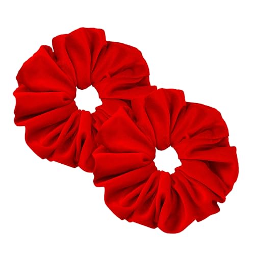 Leirinik Velvet Scrunchie rot 2er Pack - 14 cm - hochwertiger Haargummi aus 100% Polyester - Samt Optik für Damen & Mädchen - alle Haartypen - haarschonend von Leirinik