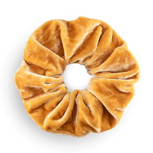 Leirinik Velvet Scrunchie sand ocker 1er Pack - 14 cm - hochwertiger Haargummi aus 100% Polyester - Samt Optik für Damen & Mädchen - alle Haartypen - haarschonend von Leirinik