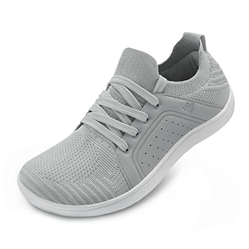 LeIsfIt Damen-Wanderschuhe, breite Zehenpartie, Barfußschuhe, atmungsaktiv, minimalistisch, Zero Drop-Sneaker, C-hellgrau, 38 EU Weit von Leisfit