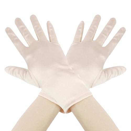 Seidenhandschuhe 20er Jahre Accessoires, 50er Jahre Kleidung Damen, Kurze Satin Halbfertige Abendhandschuhe für Halloween, Opernhandschuhe, Light Champagne (1 Paar) von Leislam