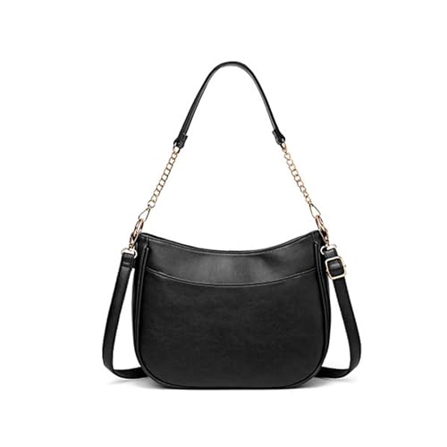 Leisofter Chic Schultertasche Damen, Chic Leder umhängetasche Shopper Hobo Taschen Geldbörse set Gross Handtasche mit Abnehmbar Schulterriemen 2pcs, Schwarz von Leisofter