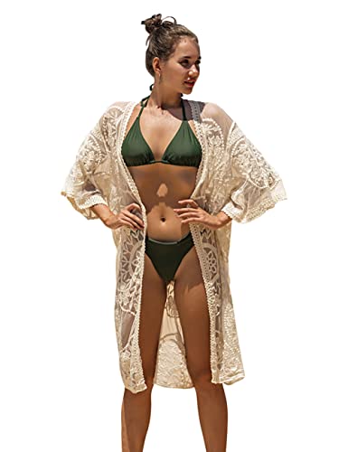 Leisofter Damen Crochet Kimono Cardigan Bikini Cover Up, Sommer Loose Lange Boho Bikini Cover Up, Leichte Frauen Beachwear Bedecken, Strandkleider von Leisofter