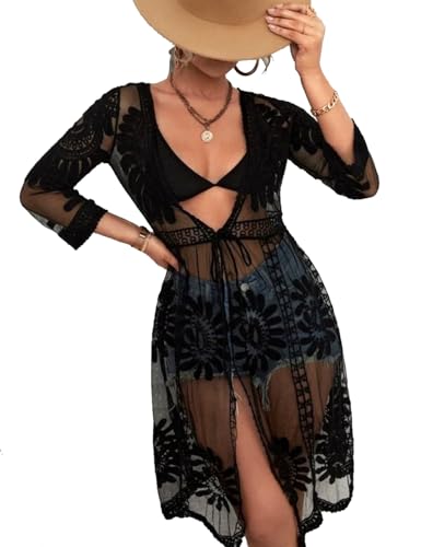 Leisofter Damen Crochet Kimono Cardigan Bikini Cover Up, Sommer Loose Lange Boho Bikini Cover Up, Leichte Frauen Beachwear Bedecken, Strandkleider von Leisofter
