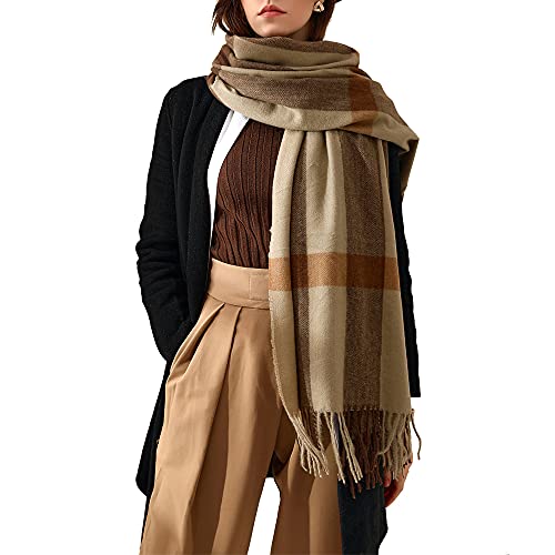 Leisofter Damen Langer Pashmina-Schal für alle Jahreszeiten, gewebt, superwarm, 200 x 70 cm Gr. 200 * 70 cm, Ws015-Lattice-Brown von Leisofter