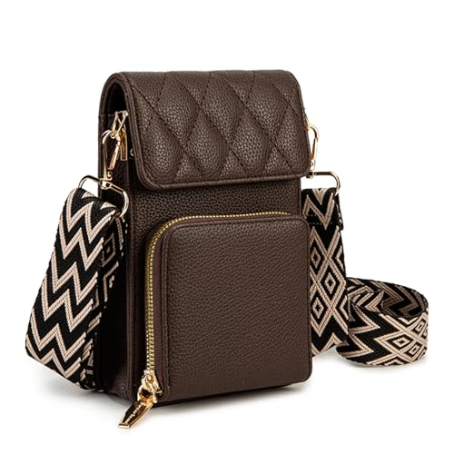 Leisofter Handytasche Damen kleine Vegan Leder Schultertasche Handy Crossbody Tasche Multifunktionale Reißverschluss Abnehmbar Breiter Schultergurt Geldbörse von Leisofter