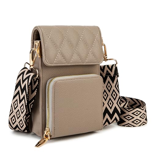 Leisofter Handytasche Damen kleine Vegan Leder Schultertasche Handy Crossbody Tasche Multifunktionale Reißverschluss Abnehmbar Breiter Schultergurt Geldbörse von Leisofter