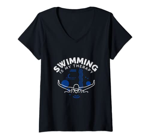Damen Schwimmen Spruch Lustig Swimming Is My Therapy T-Shirt mit V-Ausschnitt Damen Schwimmen Spruch Lustig Swimming Is My Therapy T-Shirt mit V-Ausschnitt von Leistungsschwimmer Vintage