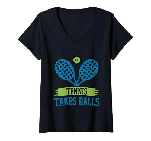 Damen Tennis Takes Balls Sport Athlet Wettkampf T-Shirt mit V-Ausschnitt Damen Tennis Takes Balls Sport Athlet Wettkampf T-Shirt mit V-Ausschnitt von Leistungssportler im Tennis