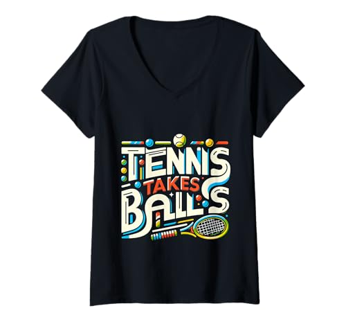Damen Tennis Takes Balls Sportler wettbewerbsfähig ||- T-Shirt mit V-Ausschnitt Damen Tennis Takes Balls Sportler wettbewerbsfähig ||- T-Shirt mit V-Ausschnitt von Leistungssportler im Tennis