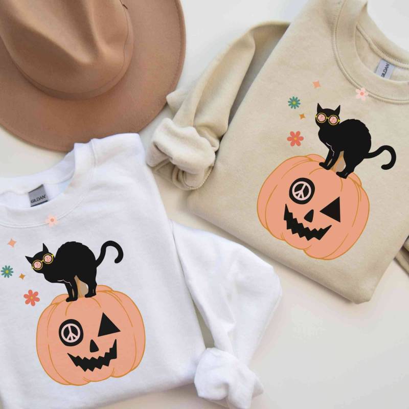 Niedliches Schwarzes Katzen-Halloween-Hemd, Es Ist Der Herbst, Herbst Ist, Trendiges Herbsthemd, Halloween Rundhalsausschnitt, Frieden Liebe Coole von LeisurelyMoments