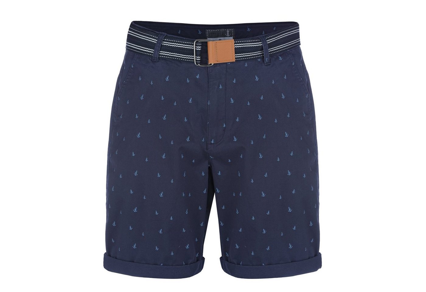 Leitfeuer Bermudas Herren Shorts mit Gürtel - Kurze Hose Maritimer Allover Anker-Print von Leitfeuer