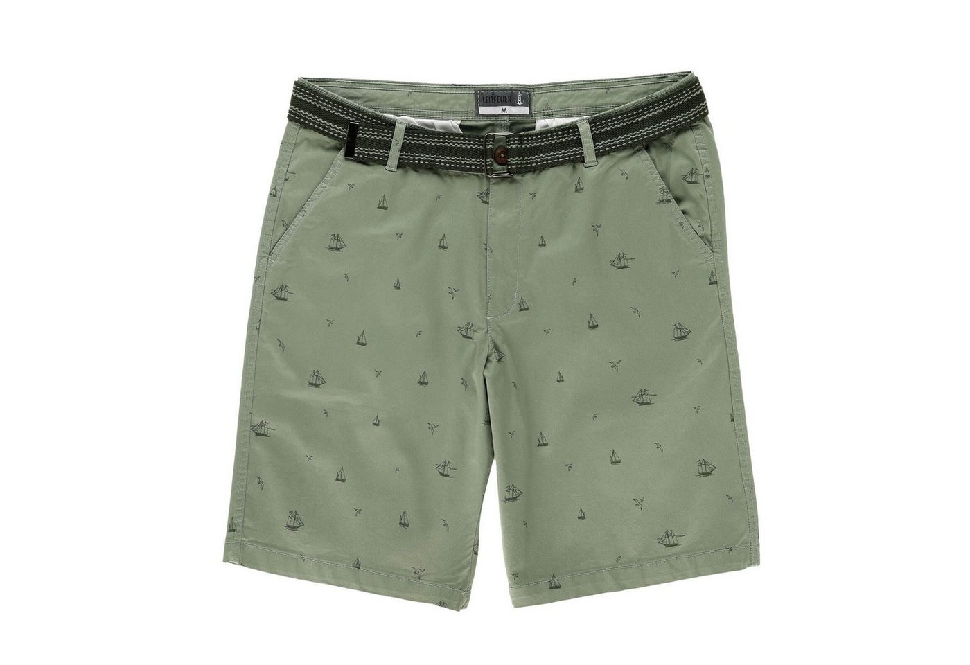 Leitfeuer Bermudas Herren Shorts mit maritimen Print - Kurze Hose mit geflochtenem Gürtel von Leitfeuer