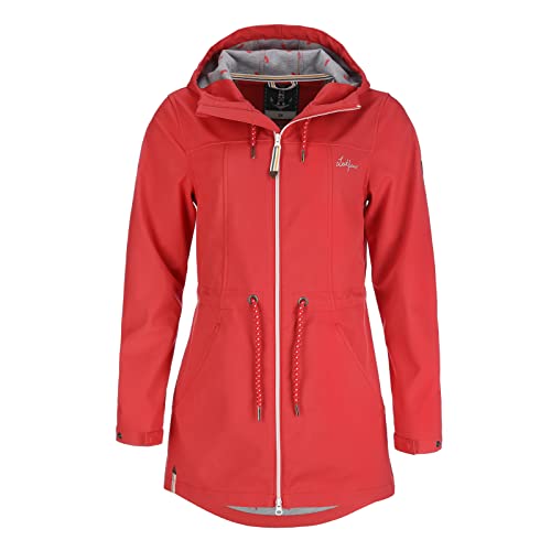 Leitfeuer Damen Softshell-Kurzmantel unifarben - Softshelljacke Jacke mit Kapuze atmungsaktiv windabweisend wasserabweisend in Rot Größe 40 von Leitfeuer