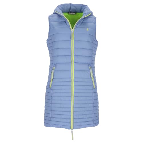 Leitfeuer Damen Steppweste mit abnehmbarer Kapuze und Stehkragen - Gesteppte Weste mit Reißverschluss-Taschen in Hellblau Größe 44 von Leitfeuer