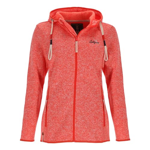 Leitfeuer Damen Strickfleecejacke mit Kapuze - Fleecejacke mit kleinem Druck auf der Brust in Coral Größe XL von Leitfeuer