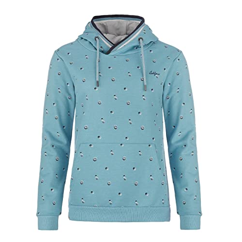 Leitfeuer Damen Sweathoody Kapuzenpullover mit Allover-Print Muscheln - Hoodie Sweatshirt Pullover mit Kapuze Kängurutasche in Hellblau Größe M von Leitfeuer