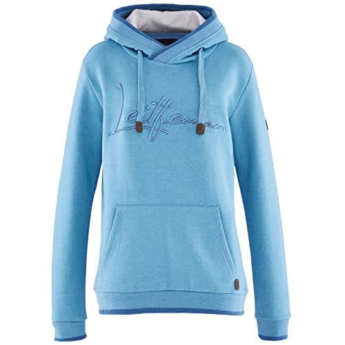 Leitfeuer Damen Sweathoody Pullover mit Logo-Stickerei - Hoodie Sweatshirt mit Kapuze in Aqua Größe M von Leitfeuer