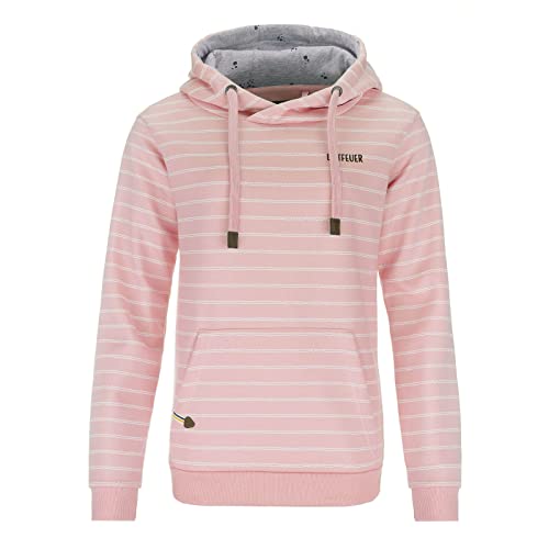 Leitfeuer Damen Sweathoody mit Wellen-Streifen - Weicher Pullover mit Kapuze Hoody Kapuzenpullover in Rose Größe XL von Leitfeuer