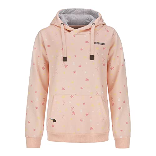 Leitfeuer Damen Sweathoody unifarben mit Maritmen-Print - Hoodie Sweatshirt Pullover mit Kapuze und Kängurutasche in Apricot Größe XL von Leitfeuer