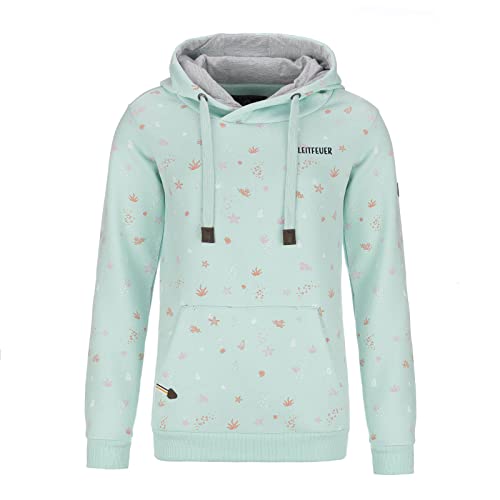 Leitfeuer Damen Sweathoody unifarben mit Maritmen-Print - Hoodie Sweatshirt Pullover mit Kapuze und Kängurutasche in Aqua Größe XL von Leitfeuer