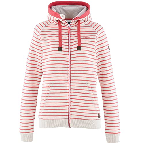 Leitfeuer Damen Sweatjacke Kapuzenjacke mit Streifen - Hoodie Shirtjacke gestreift in Grau-Rot Größe 3XL von Leitfeuer