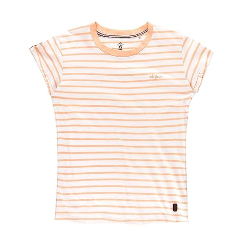 Leitfeuer Damen T-Shirt mit Allover-Streifen - Sommershirt mit umgeschlagenem Ärmelsaum in Apricot-Weiß Größe S von Leitfeuer