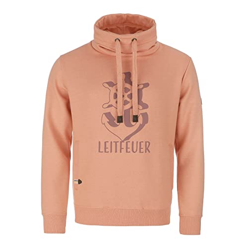 Leitfeuer Herren Pullover mit Schalkragen - Pulli mit Front-Print und Taschen in Rotbraun Größe XL von Leitfeuer