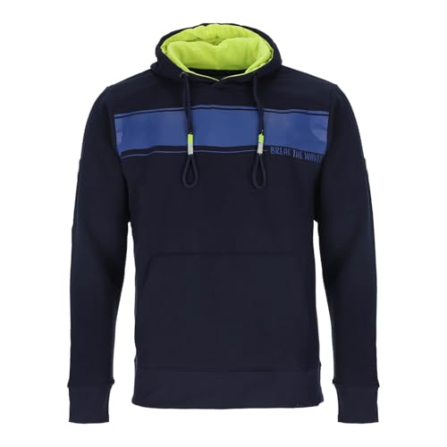 Leitfeuer Herren Sweathoody mit Streifen-Print auf der Brust - Kapuzenpullover mit Kängurutasche in Dunkelblau Größe L von Leitfeuer