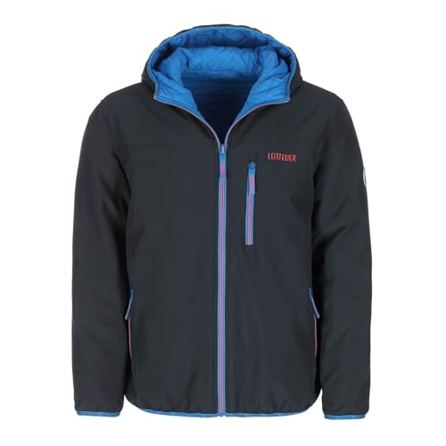 Leitfeuer Herren Wendejacke mit angeschnittener Kapuze - Jacke mit Innenseite im Rautenstepp in Dunkelblau-Aqua Größe L von Leitfeuer
