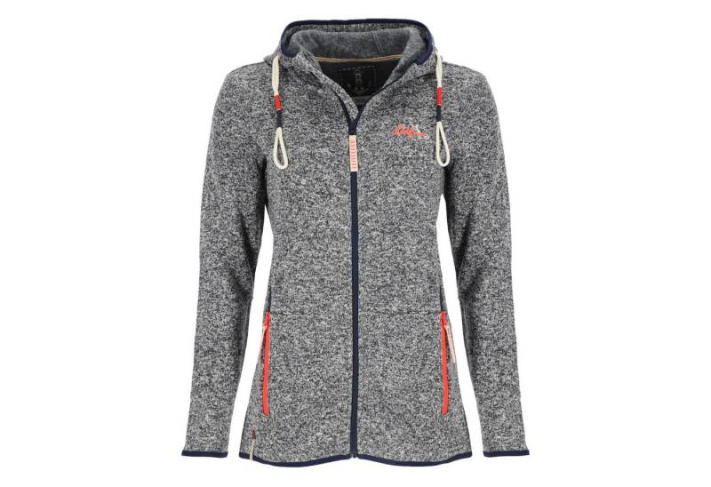 Leitfeuer Strickfleecejacke Damen Fleecejacke mit Kapuze und kleinem Druck auf der Brust von Leitfeuer