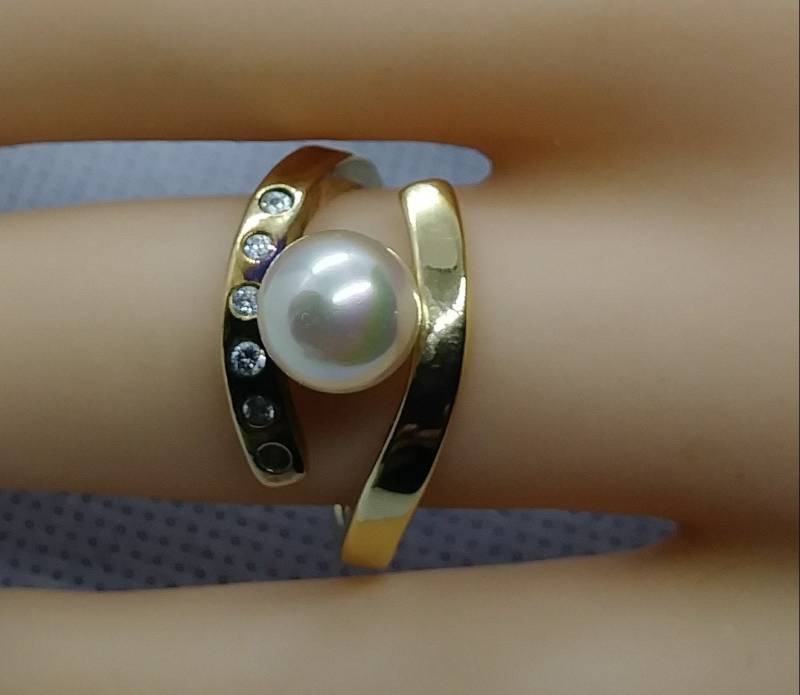 Gold Über Sterling Cz Perle Bypass Ring Größe 8, 5 von LeizJewelsVintage