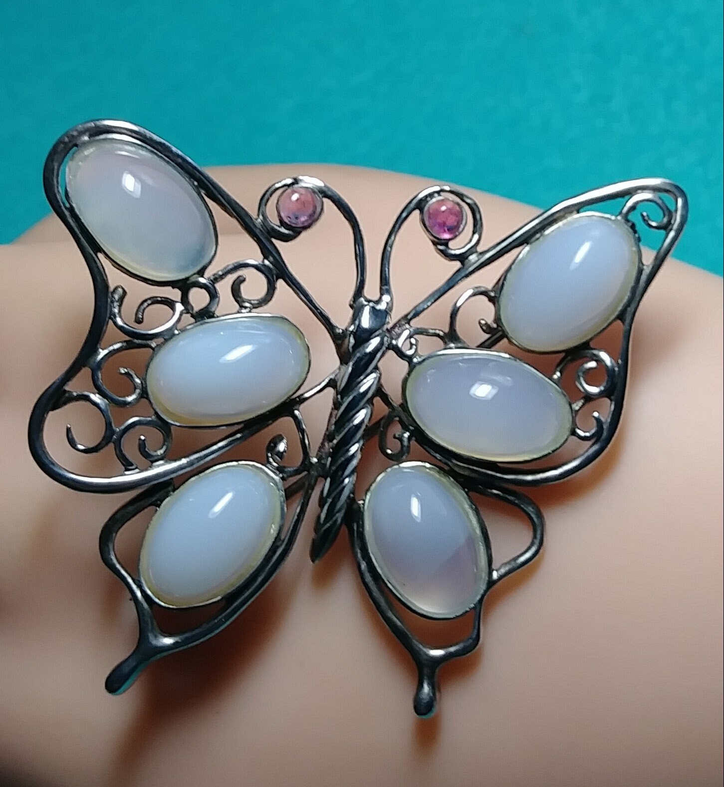 Vintage Große Sterling Schmetterling Brosche Art Deco Mondstein Anhänger Vintage Große Sterling Schmetterling Brosche Art Deco Mondstein Anhänger von LeizJewelsVintage