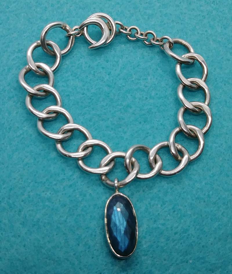 sterling Silber Rolo Kette Labradorit Bettelarmband Vintage Schmuck von LeizJewelsVintage